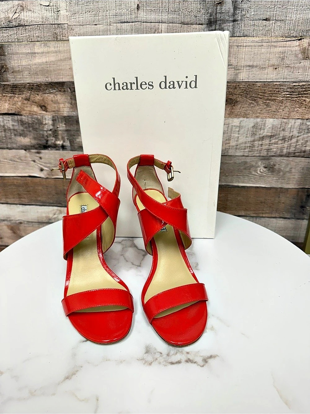 Charles David Vermilion Colored Open Toe Heels